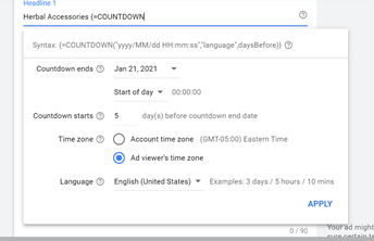 Google Ads countdown timer